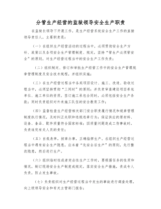 分管生产经营的监狱领导安全生产职责