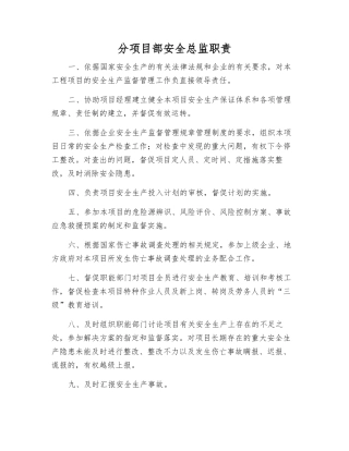 分项目部安全总监职责