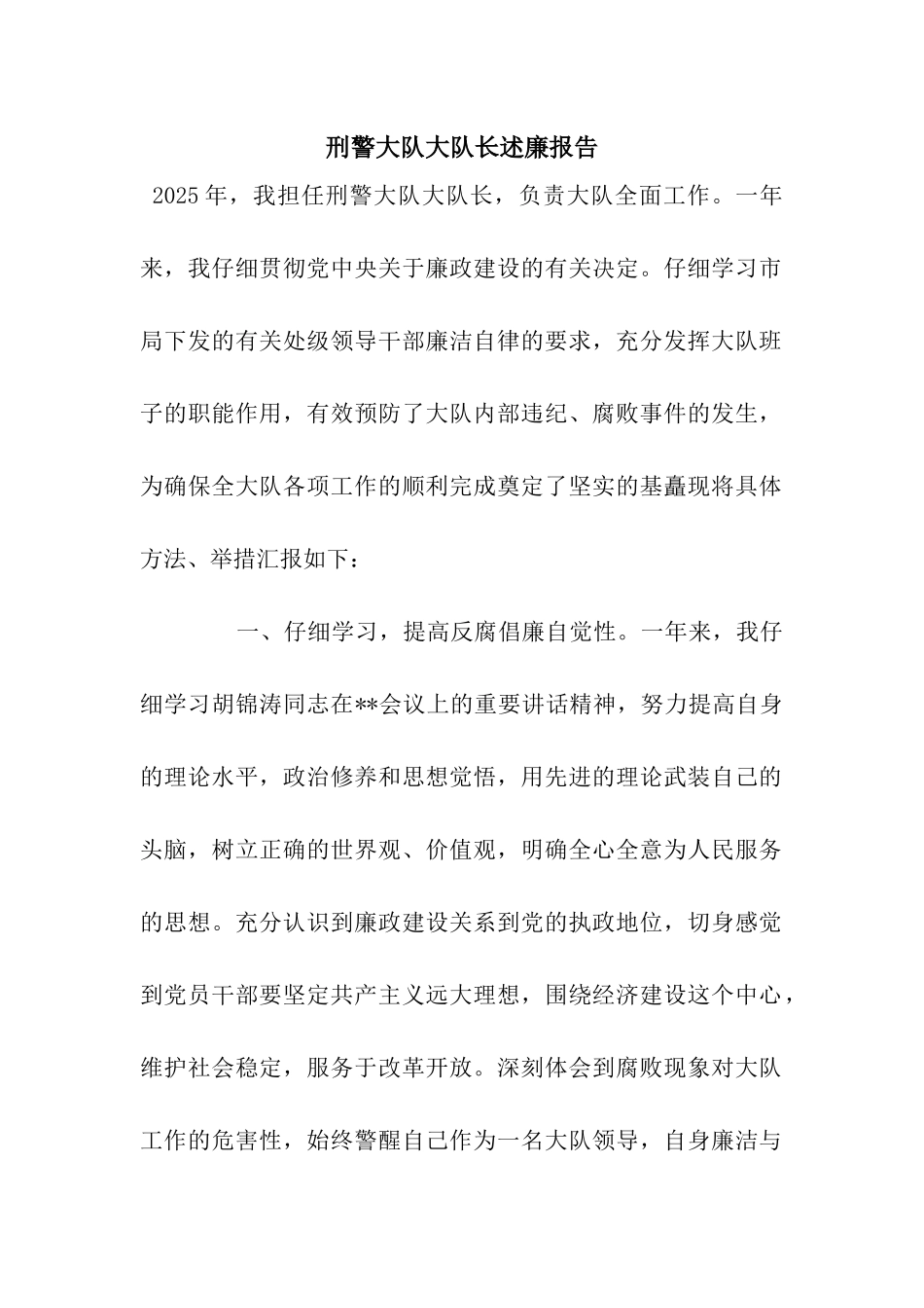刑警大队大队长述廉报告_第1页