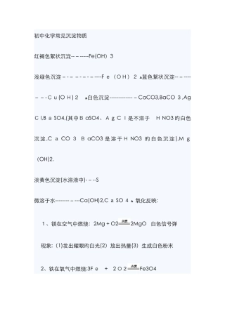 初中化学常见沉淀物质77719
