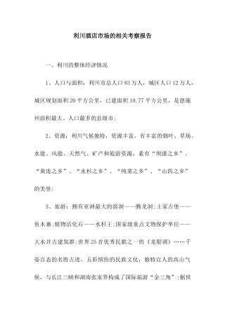 利川酒店市场的相关考察报告
