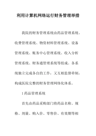 利用计算机网络运行财务管理举措