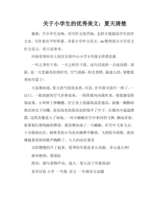 关于小学生的优秀美文：夏天清楚
