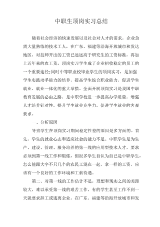 中职生顶岗实习总结