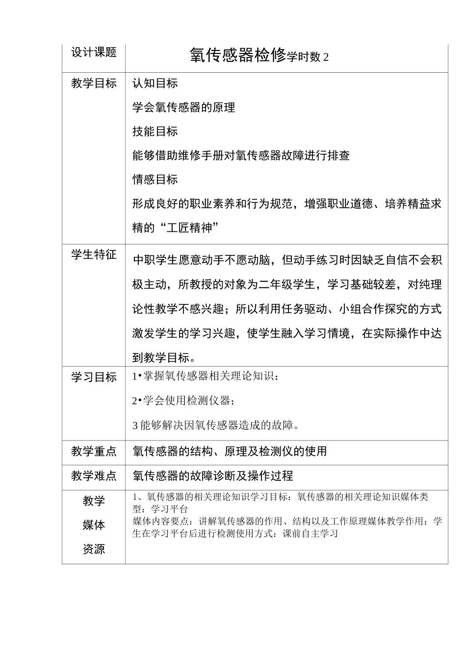 氧传感器检修教学设计_第2页