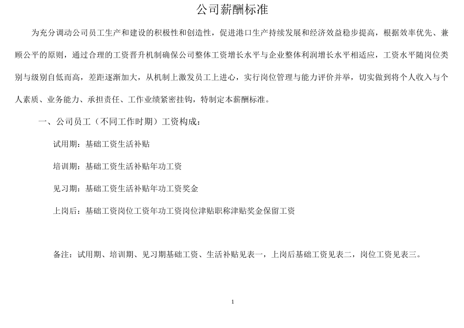 航运公司薪酬标准分解_第1页