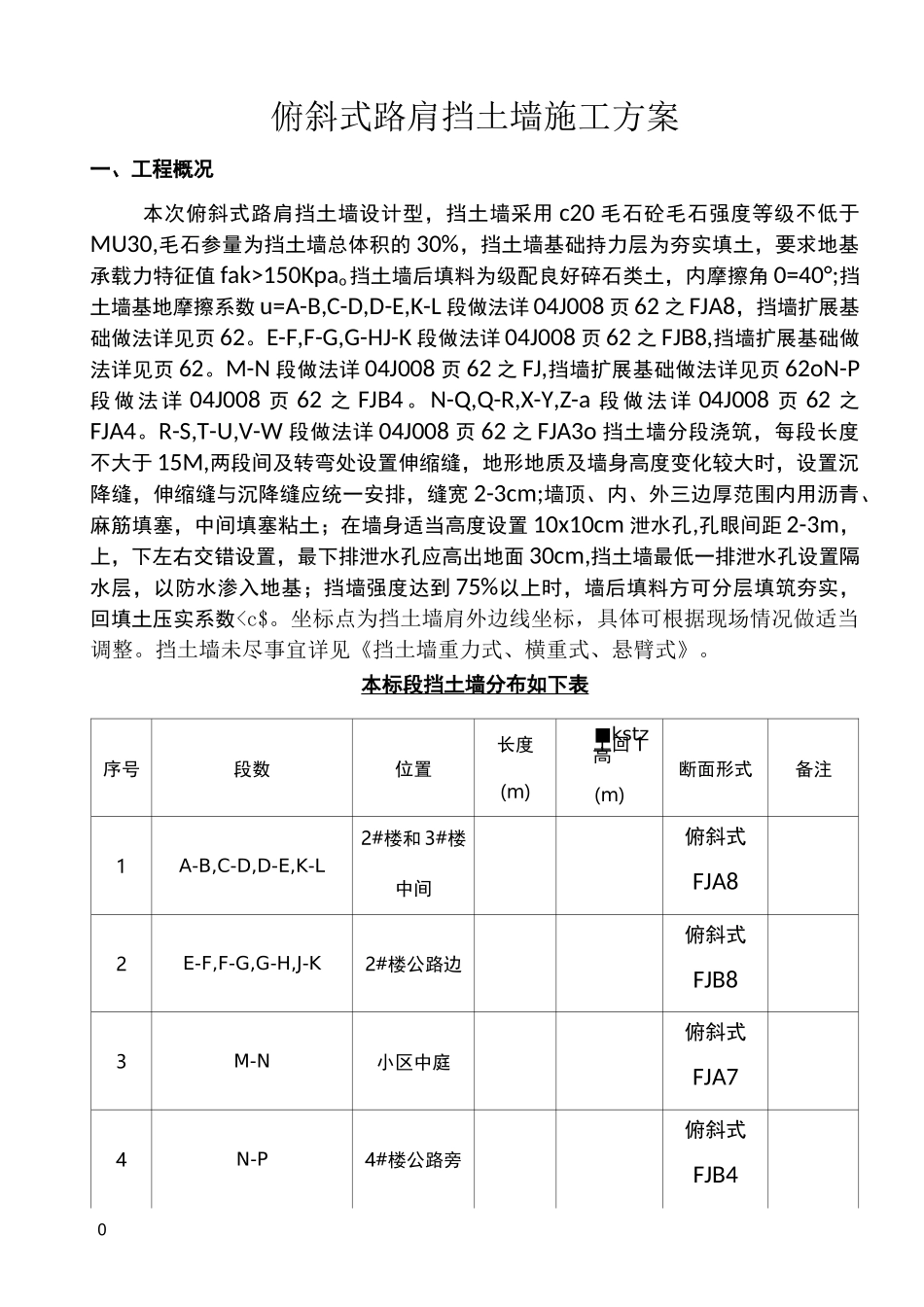 俯斜式路肩挡土墙施工方案_第1页