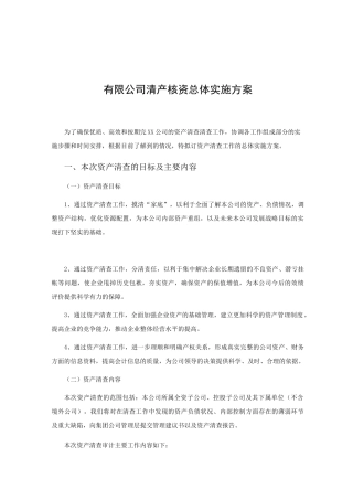 清产核资总体实施方案