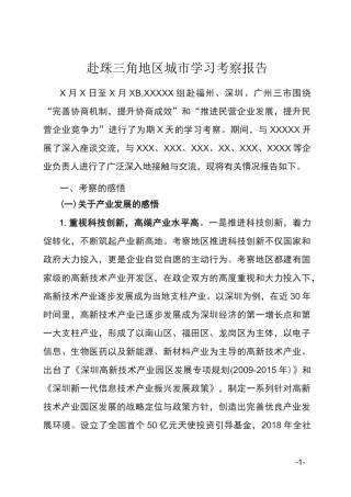 2020年赴珠三角地区城市学习考察报告