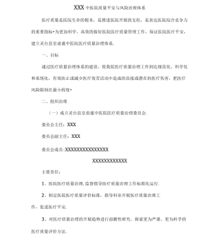 医院医疗质量安全与风险管理体系