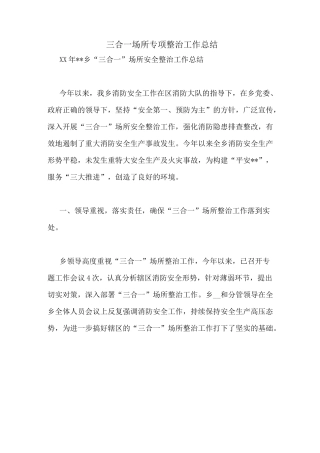 三合一场所专项整治工作总结