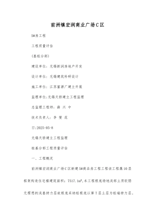 前洲镇宏润商业广场工程质量评估报告