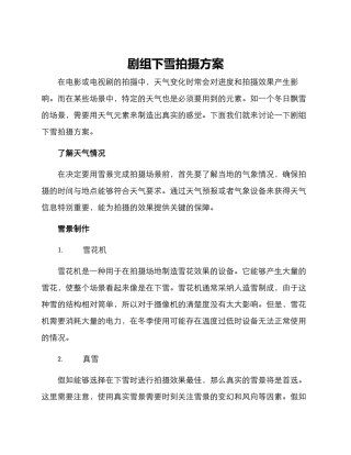 剧组下雪拍摄方案