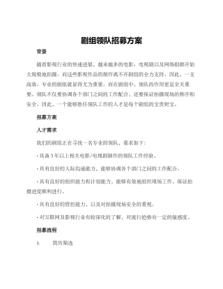 剧组领队招募方案