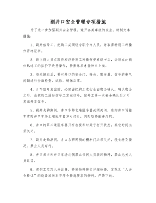 副井口安全管理专项措施