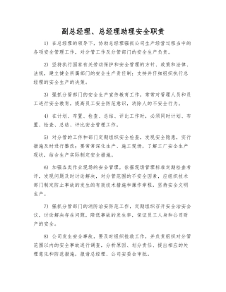 副总经理、总经理助理安全职责