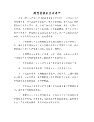 副总经理安全承诺书
