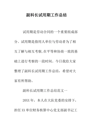 副科长试用期工作总结--精编范文