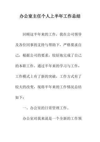 办公室主任个人上半年工作总结--精编范文