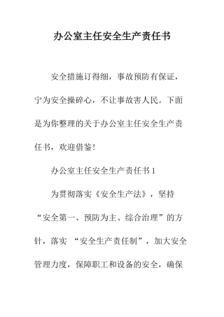 办公室主任安全生产责任书--精编范文