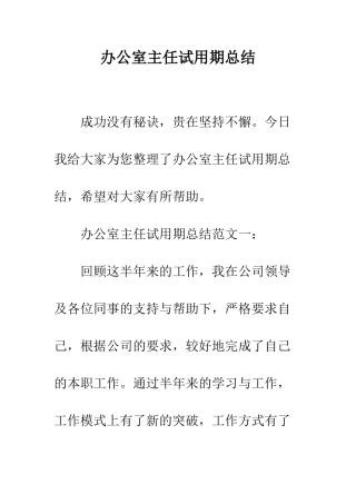 办公室主任试用期总结--精编范文