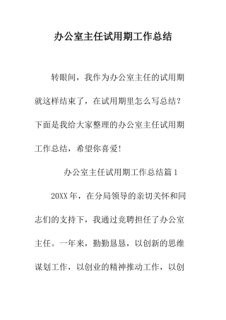 办公室主任试用期工作总结--精编范文