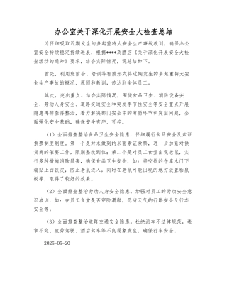 办公室关于深入开展安全大检查总结