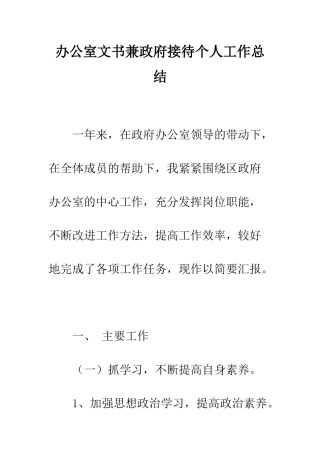 办公室文书兼政府接待个人工作总结--精编范文