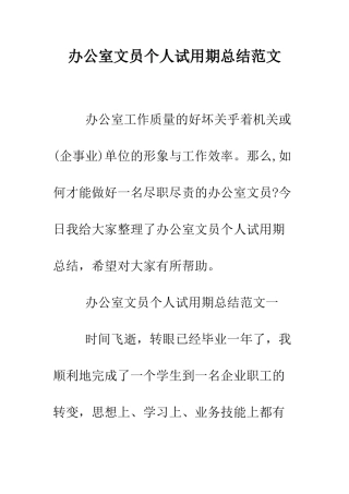 办公室文员个人试用期总结范文--精编范文
