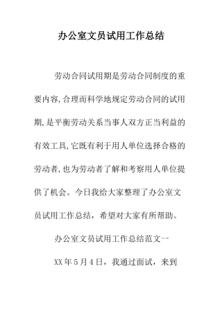 办公室文员试用工作总结--精编范文