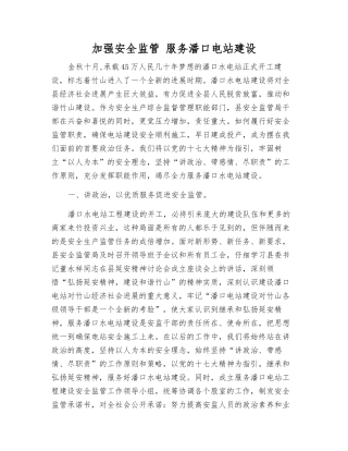 加强安全监管-服务潘口电站建设