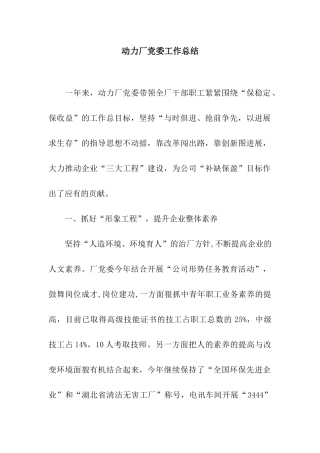 动力厂党委工作总结