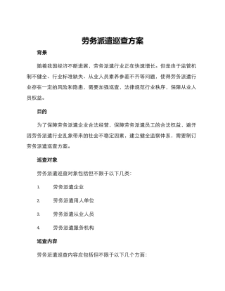 劳务派遣巡查方案