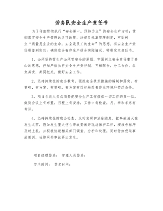 劳务队安全生产责任书