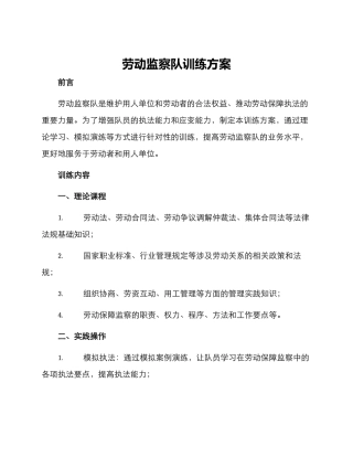 劳动监察队训练方案