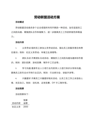 劳动联盟活动方案
