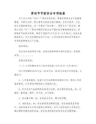 劳动节节前安全专项检查