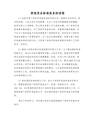 劳动防护用品标准体系的进程