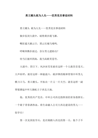 勇立潮头敢为人先——优秀党员事迹材料