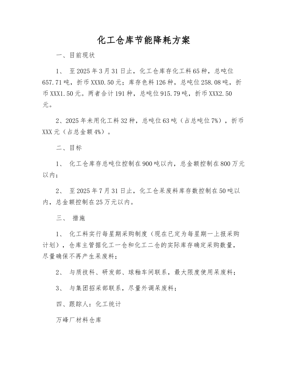 化工仓库节能降耗方案_第1页