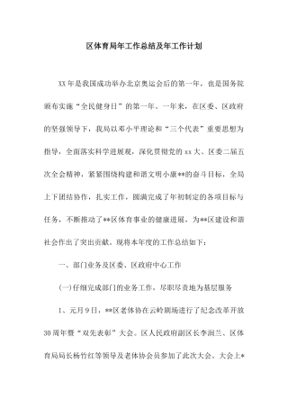 区体育局年工作总结及年工作计划
