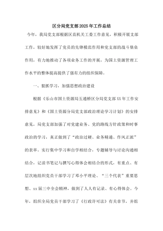 区分局党支部2025年工作总结