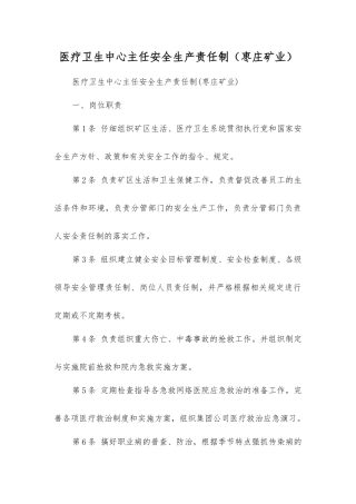 医疗卫生中心主任安全生产责任制
