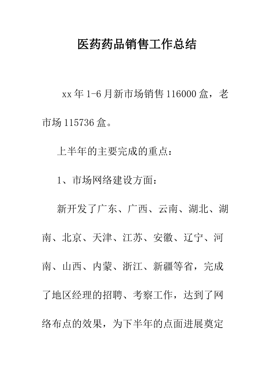 医药药品销售工作总结--精编范文_第1页