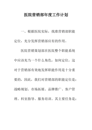 医院营销部年度工作计划--精编范文