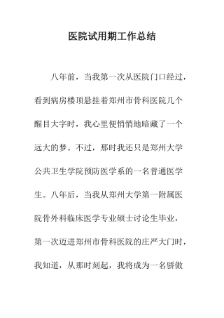 医院试用期工作总结--精编范文