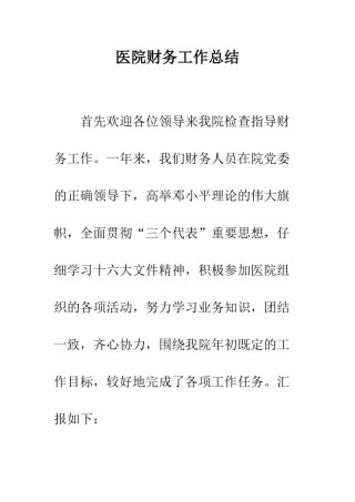 医院财务工作总结--精编范文