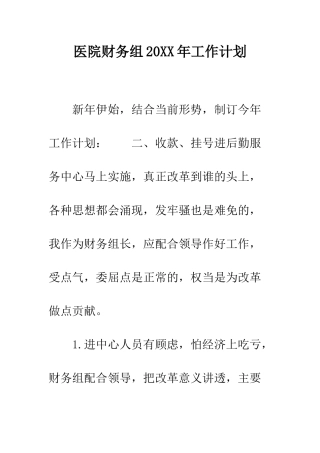 医院财务组2025年工作计划--精编范文