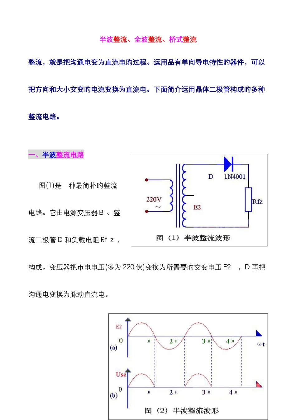 半波整流、全波整流、桥式整流--的详细介绍-适合入门者_第1页
