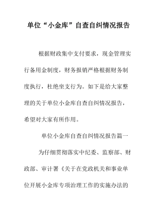 单位“小金库”自查自纠情况报告--精编范文